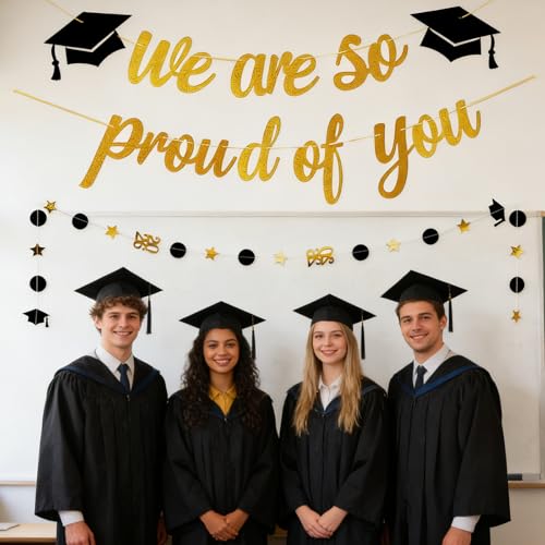 Graduation Banner Set - 3pcs Glitter 'We Are So Proud of You' Decorations