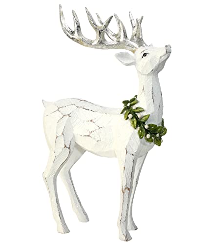 Christmas Frosted Mistletoe Deer Figurine - 16 Inch White Holiday Decor