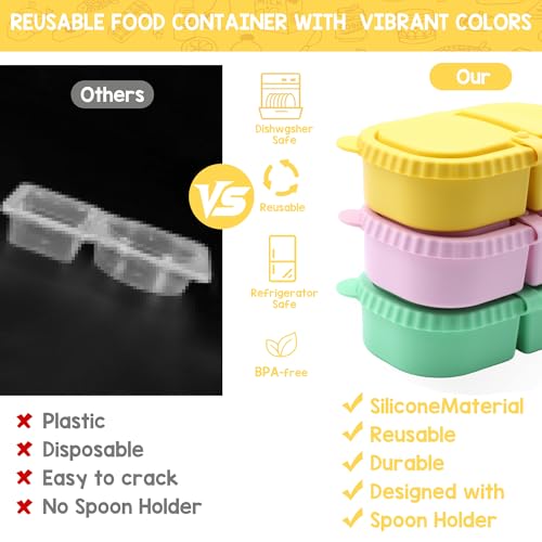 Reusable Silicone Snack Containers with Lids - 3 Pack Double Compartment