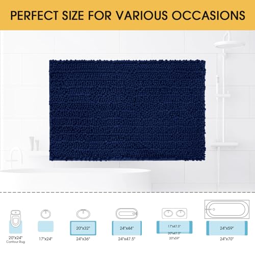 ACCUMTEK Luxury Navy Blue Bathroom Rug Mat 32"x20" - Ultra Soft Chenille, Non-Slip