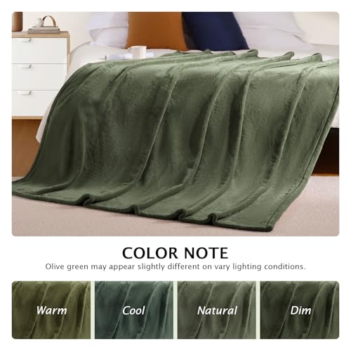 BEAUTEX Fleece Throw Blanket - Olive Green Soft Plush Bed & Couch Cover
