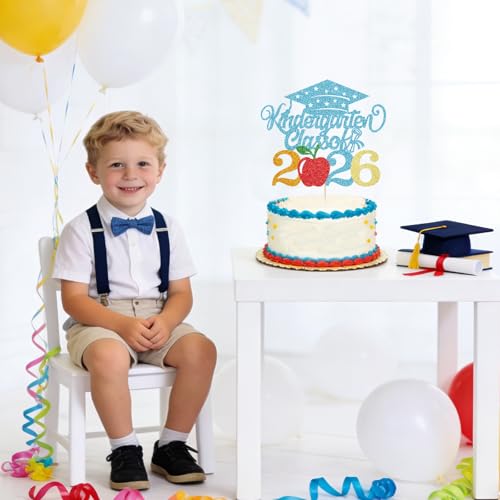 Class of 2026 Kindergarten Graduation Cake Topper Blue Party Decor
