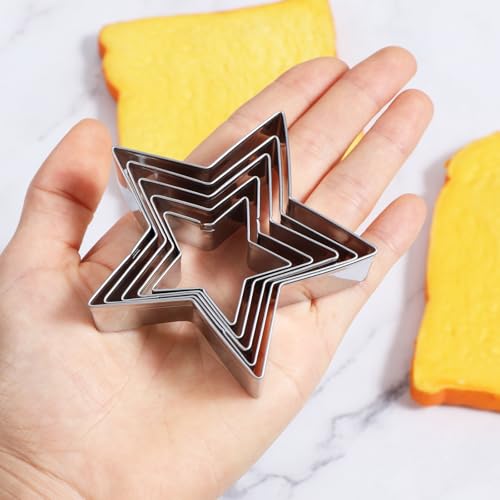 Star Cookie Cutter Set - 5 Pcs Stainless Steel Edge Cutters, 3.6–7.8cm, Nesting