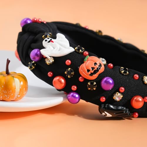 yfstyle Halloween Pumpkin Ghost Rhinestone Knotted Headband