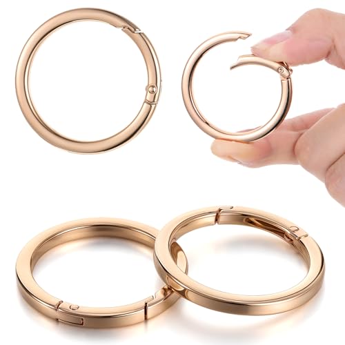 4Pcs Metal O Ring, 2 Inch Keychain Rings, Large Gold Key Rings, Carabiner Keysring Clip, Round Carabiner Clip, Flat Spring O-Ring for Purse Strap, Handbag, Key Chain Hooks Accessories