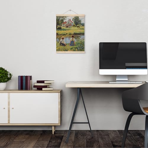 Vintage Countryside Landscape Canvas Wall Art, Farmhouse Hanging Poster 12x16