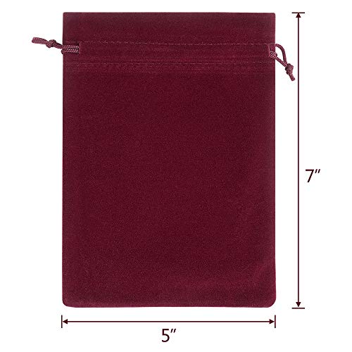 Wine Red 5x7 Inch Velvet Drawstring Gift Bags - Pack of 100 for Wedding & Party Favors
