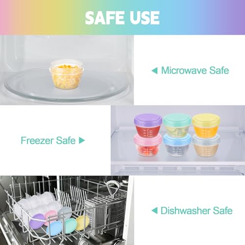 4oz Reusable Plastic Food Containers with Lids - 6 Pack