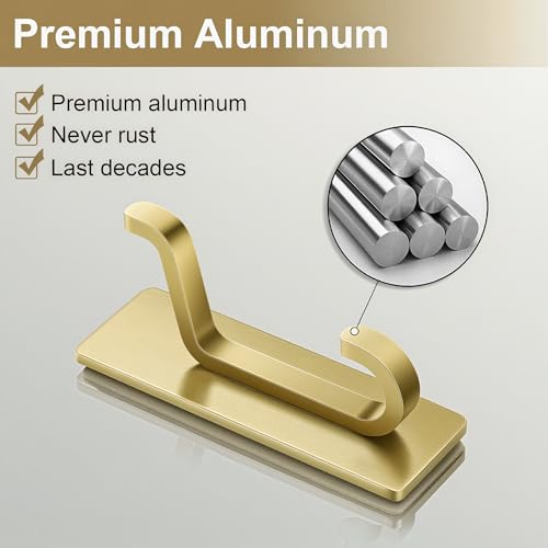 Josmimic Heavy-Duty Adhesive Wall Hooks - Brushed Gold, 4 Pack