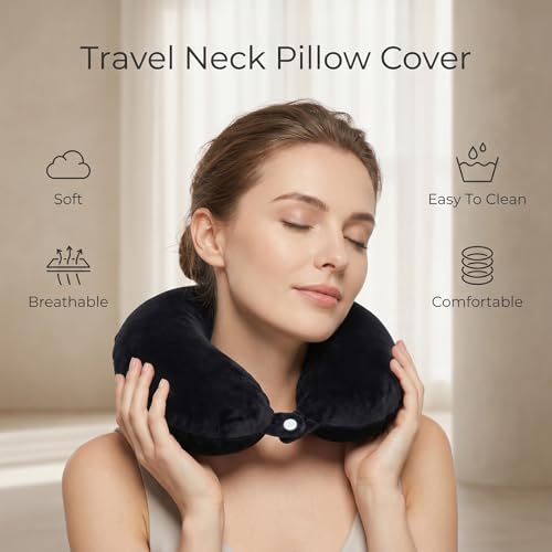 2-Pack Washable Travel Neck Pillow Covers - Soft Polyester U-Shaped Case