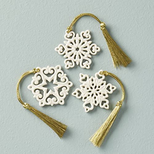 Lenox Mini Snowflake Ornament Set 3 Pieces Ivory Pierced Detailing Gift Pack