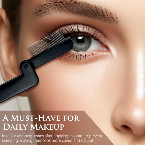 Zoolinn Portable Folding Eyelash Comb Set of 2 – Stainless Steel Compact Lash Separator for Mascara Clumps