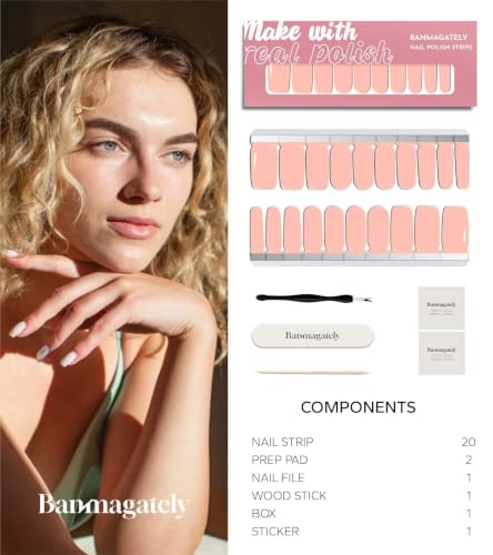 Gel Nail Polish Strips - 20Pcs Long-Lasting Easy Nail Wraps Light Pink