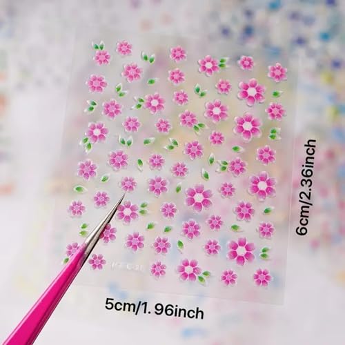 30 Sheets Colorful Flower Nail Art Stickers with Rhinestones 3D Decals
