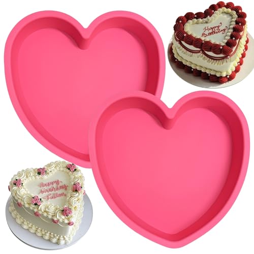 Heart Shaped Cake Pans Set of 2 - 8 Inch Nonstick Silicone Molds