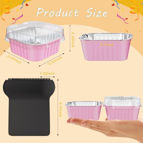 25 Pack Mini Cake Pans with Lids - Disposable Aluminum Foil Baking Cups, 5oz