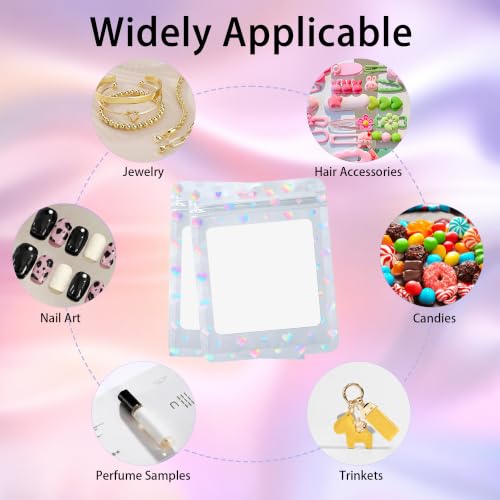 50PCS Holographic Nail Packaging Bags with Nail Stands & Tape