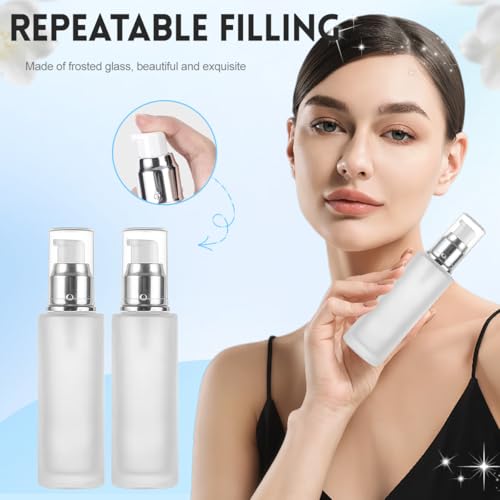Frosted Glass Lotion Pump Bottles - 2 Pack, 120ml Travel Containers
