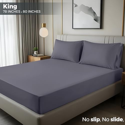 Utopia Bedding King Fitted Sheet, 2-Pack Microfiber Deep Pocket, Grey