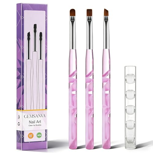 Gemsanva Nail Art Cleanup Brushes Set with Holder Marble Handle