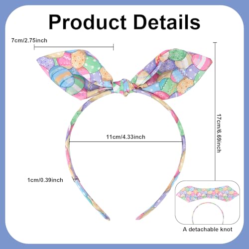 AMCAMI 6-Pack Easter Bunny Ear Headbands, Detachable Soft Bow Hair Accessories