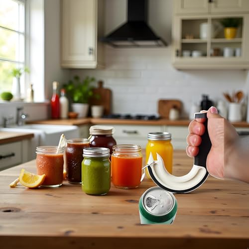Ergonomic J-Shaped Can and Jar Opener for Weak Hands
