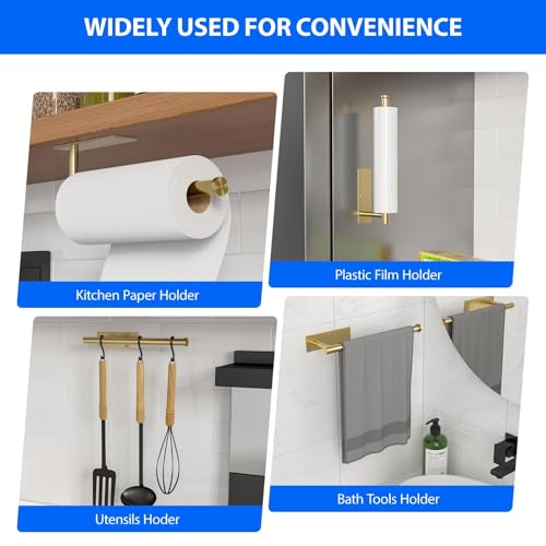 Gold Stainless Steel Paper Towel Holder - Wall-Mounted, No Drilling, 1 Pack