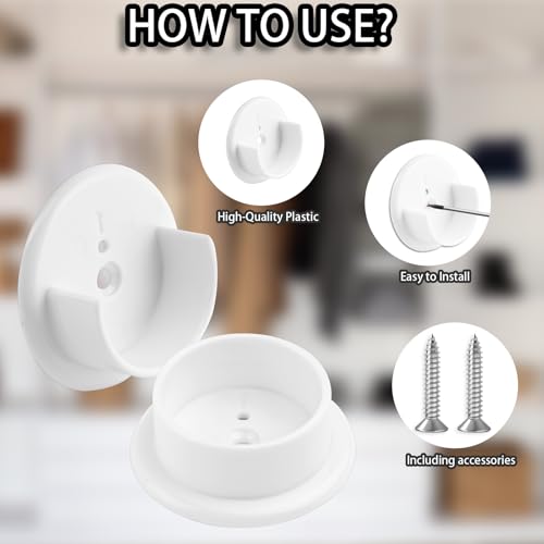 4-Pack Closet Rod Holders - Durable White Plastic Sockets for 1.38" Bars