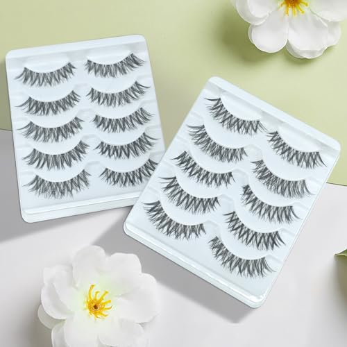 Ryidkcs Wispy False Eyelashes 12mm, 5 Pairs Reusable Clear Band Strip Lashes