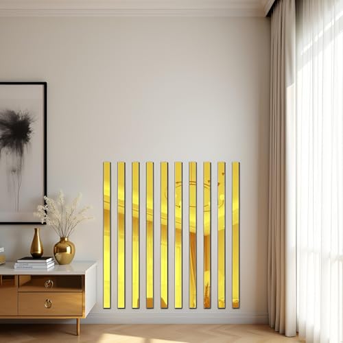 Gold Mirror Wall Stickers 10Pcs Acrylic Striped Art Tile Decals
