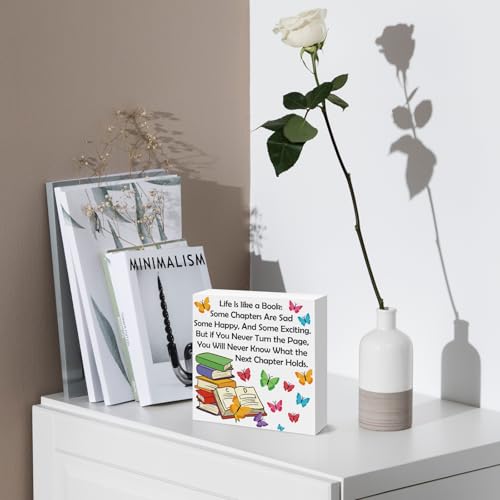 Inspirational Wooden Box Sign for Book Lovers - 5x5 Décor