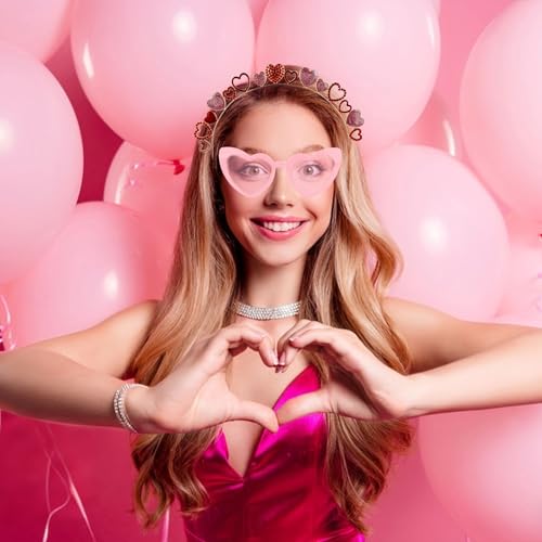 WHAVEL Valentine's Day Heart Headband and Rhinestone Sunglasses Set