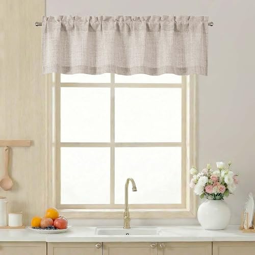 LIVEKID Faux Linen Light Filtering Short Valance Curtain - 52"x14"