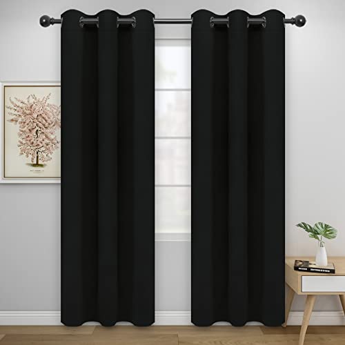 Easy-Going Thermal Blackout Curtains, 2 Panels 46x84 in, Black