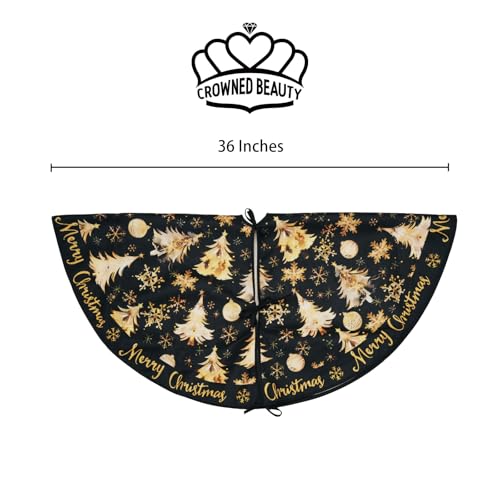 Christmas Tree Skirt 36 Inch Gold & Black Holiday Decor - Merry Christmas