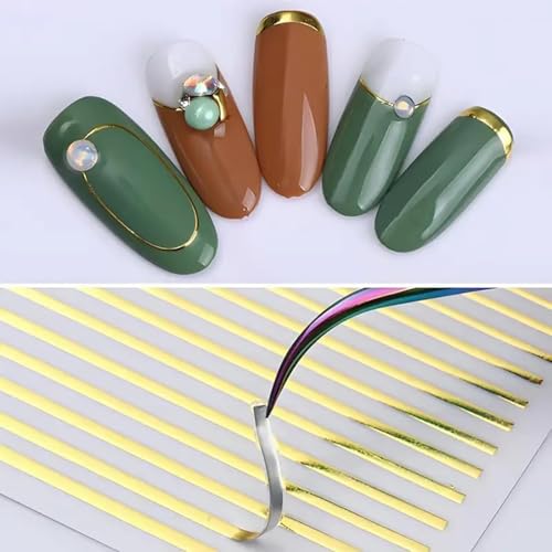 Gold Nail Art Stickers 12 Sheets 3D Self Adhesive French Tips Decals