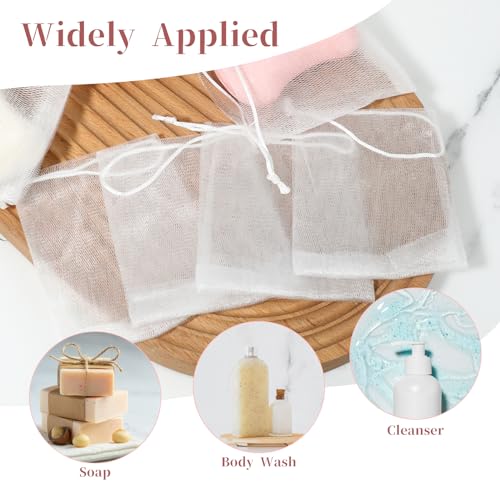 Giantree 20 Pcs Mesh Soap Bags with Drawstring - Exfoliating Soap Pouch Saver for Shower and Bath (10.3 x 9.7 cm)