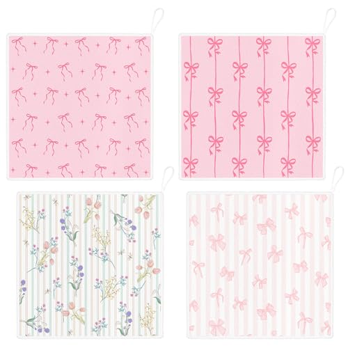 Microfiber Kitchen Dish Cloths - 4-Pack Reusable Towels with Hanging Loop