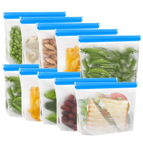 IDEATECH Reusable Silicone Freezer Bags Set - Leakproof Food Storage, Stand-Up & Dishwasher Safe