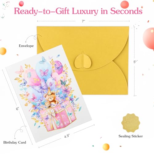 3D Butterfly Birthday Card for Daughter | Gold Foil Teddy Bear Design