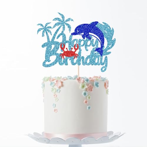 Ocean Under The Sea Birthday Cake Topper - Dolphin & Crab Design