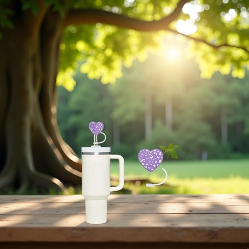 Purple Heart Silicone Straw Topper for 10mm Straws - Cute & Splash Proof
