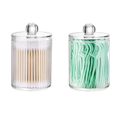 DAPOWER 2-Pack Clear Plastic Apothecary Jars for Cotton Swabs and Makeup