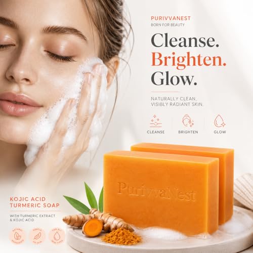 PurivvaNest Kojic Acid Turmeric Soap Bar Dark Spot Remover - 100g 2-Pack