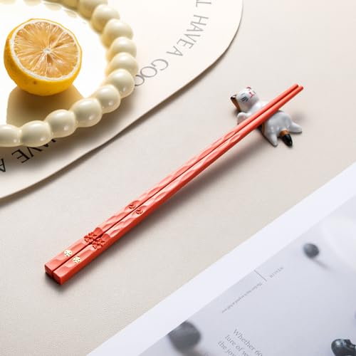 HuaLan Reusable Fiberglass Chopsticks Set - 5 Pairs, 9.5" Non-Slip, Dishwasher Safe, Orange