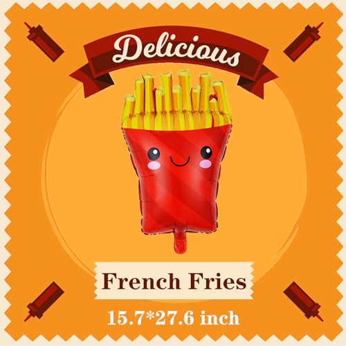6 Pcs Food Theme Hamburger & French Fries Foil Balloons - Variation B