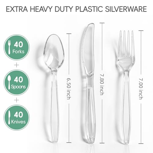 QualQuot 120-Piece Extra Heavy Duty Clear Plastic Silverware Set