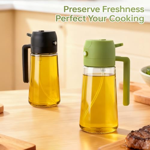 2Pcs Glass Oil Sprayer for Cooking, 16oz Dual-Function Dispenser - Black+Green