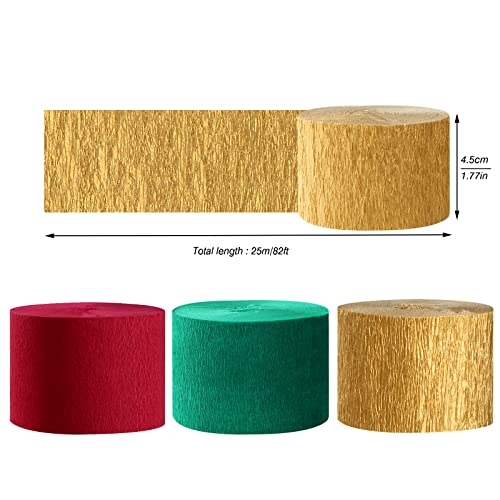 Red Green Gold Party Streamers Set - 9 Rolls for Christmas, Weddings, Birthdays