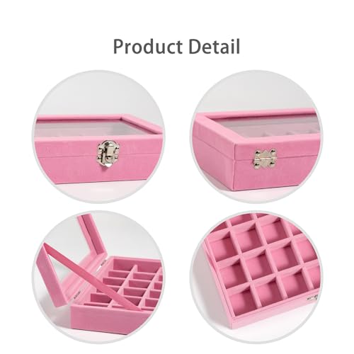 WINDAWNKE 24-Grid Jewelry Organizer Box, Pink Velvet Ring Display Tray